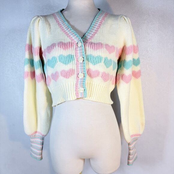 LoveShackFancy Sweaters - LoveShackFancy sz S Buena Heart Cropped Cardigan READ